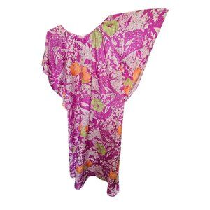 VTG‎ Kaftan Mumu Muumuu Sress Fuschia Pink Floral Nylon One Size Colorful Long